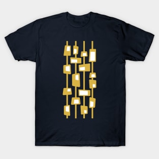 Mid Century Funky Blocks in Navy Blue, Mustard Yellow and White T-Shirt